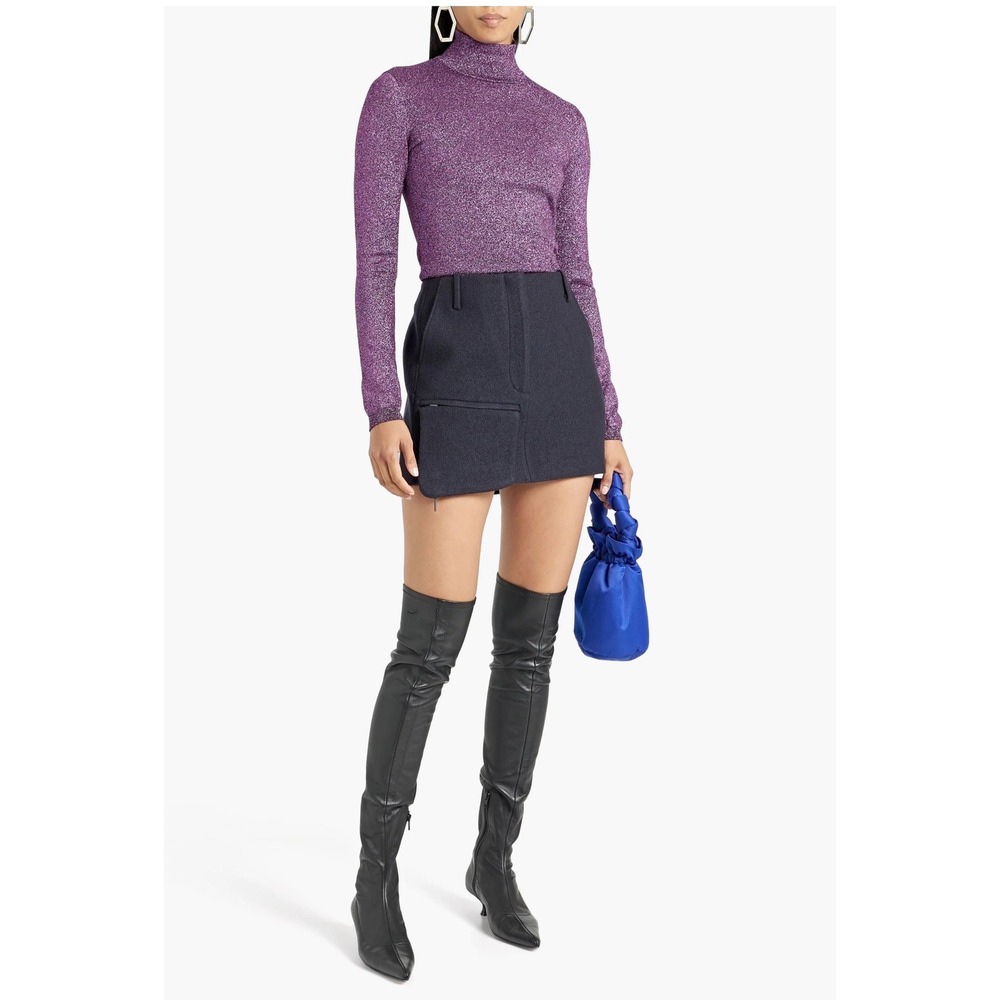 Tibi Boiled Wool Mini Skirt Gray Removable Pocket Size 4
